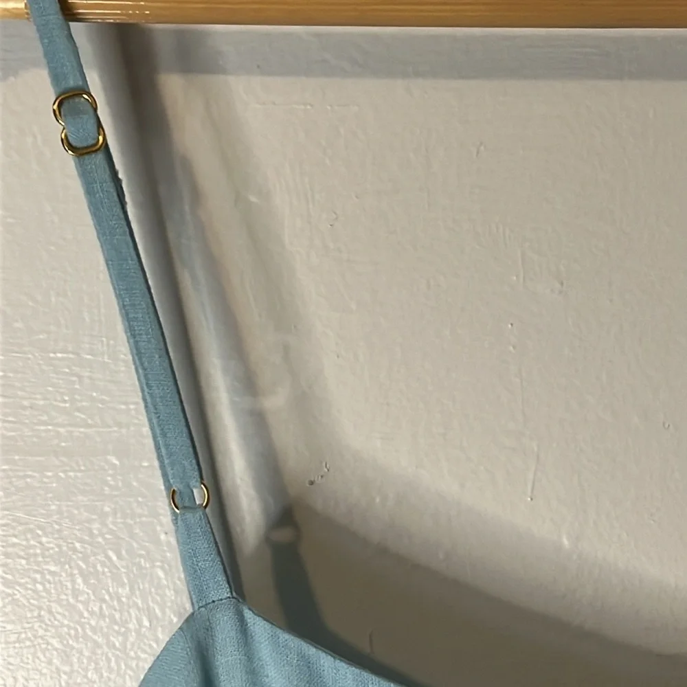 NWT VIX Paula Hermanny Linen Blend Spaghetti Strap Sky Blue Button Up Dress Sz M - Picture 7 of 10